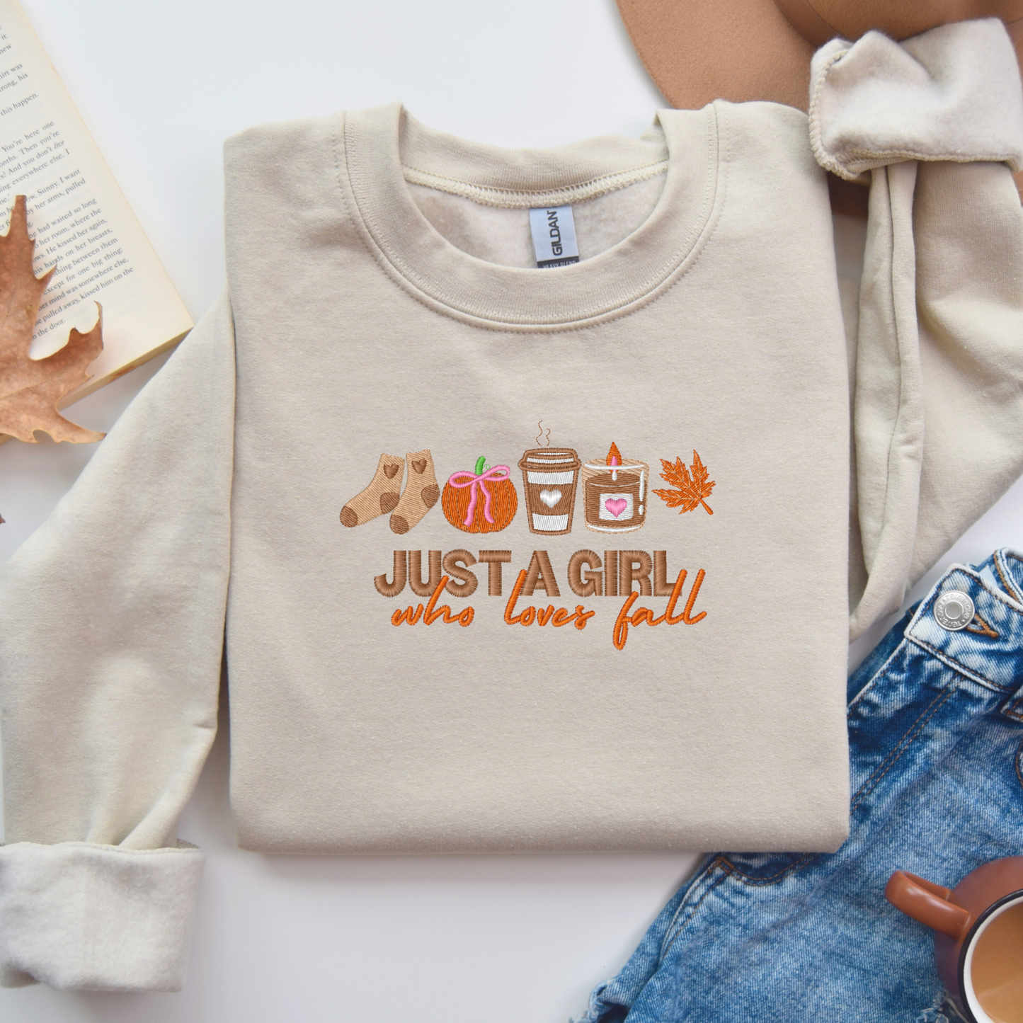 Just A Girl Who Loves Fall Embroidered Sweater