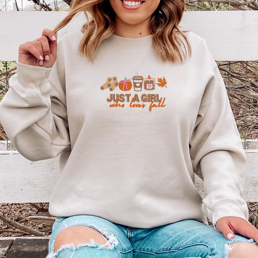 Just A Girl Who Loves Fall Embroidered Sweater