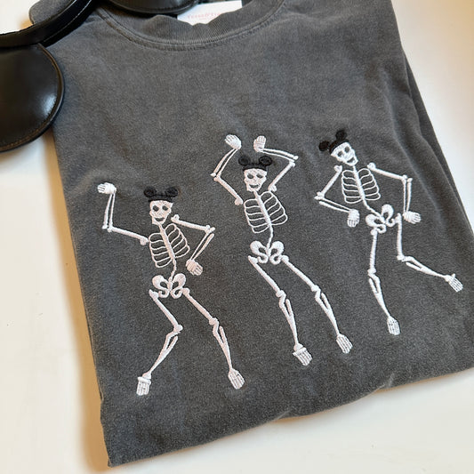 Dancing Mickey Ear Skeletons Embroidered T-Shirt