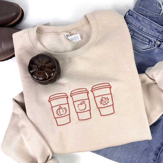 Fall Coffee Embroidered Sweater