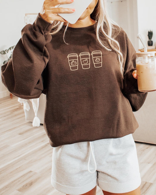 Fall Coffee Embroidered Sweater