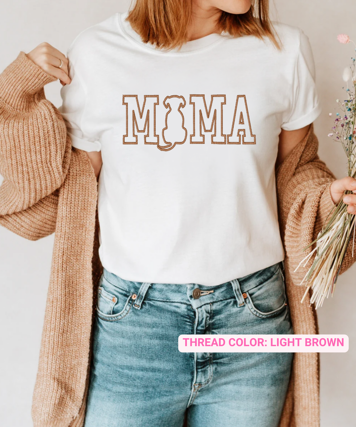 Custom Dog MAMA Outline Tee-  Embroidery