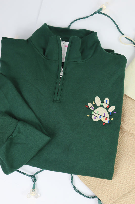 Paw Lights Embroidered 3/4 Zipper Sweater