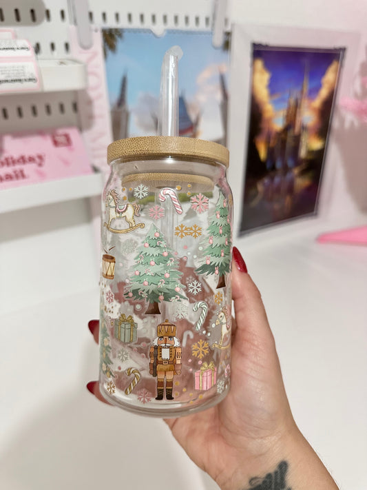 Girly Christmas 16oz Glass Cup