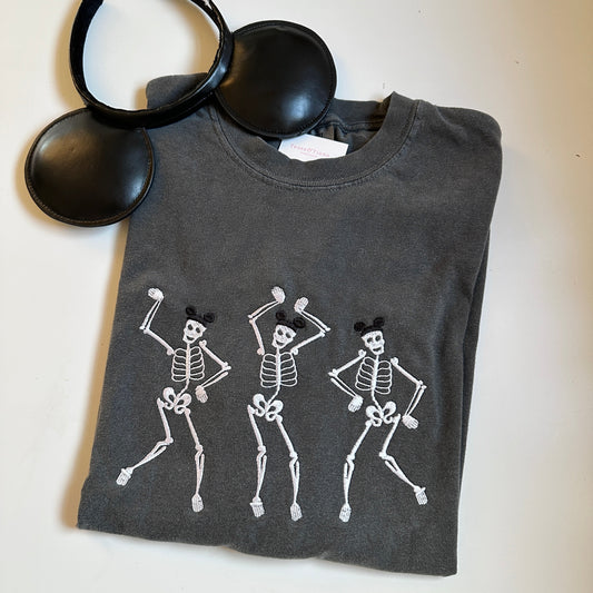 Dancing Mickey Ear Skeletons Embroidered T-Shirt