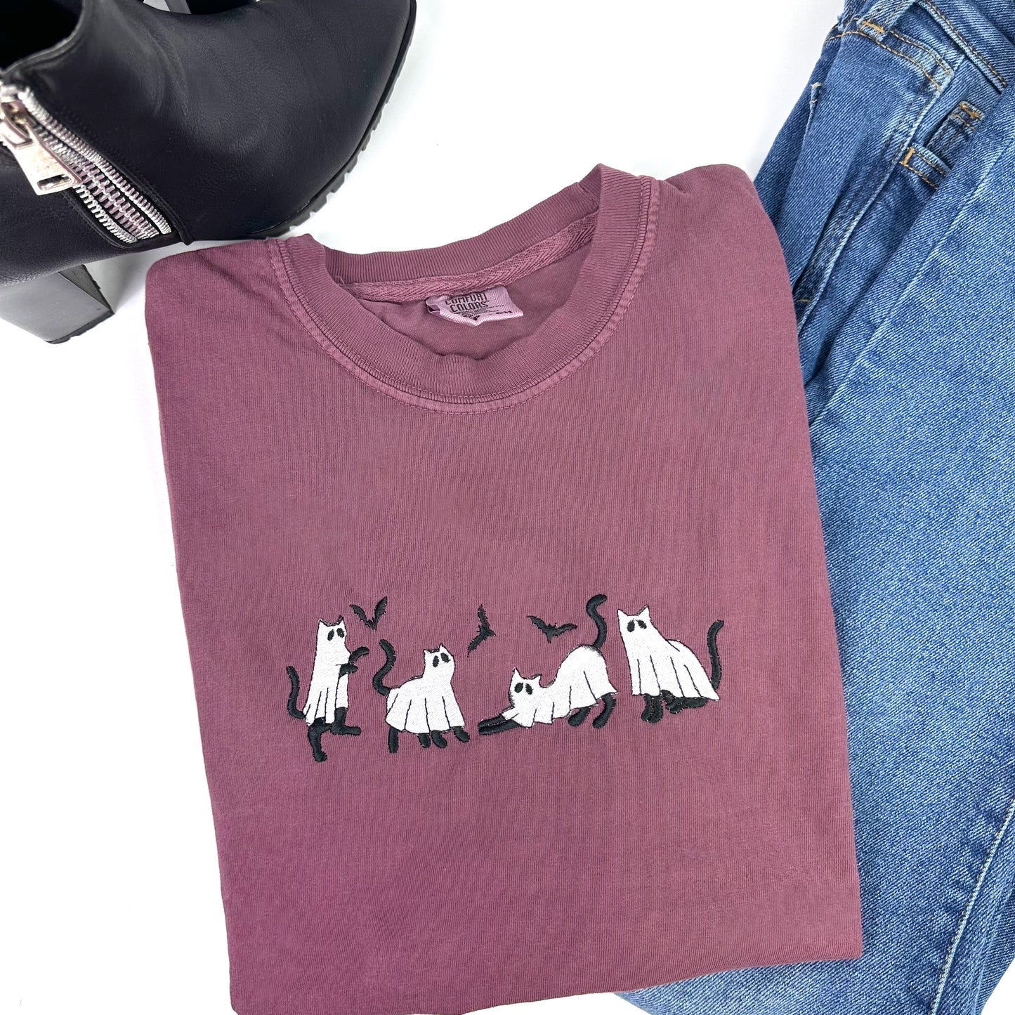 Ghost Cats Embroidered T-Shirt