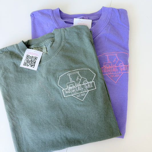 Crystal Cay Golf Cart Embroidery Shirts- ADULTS
