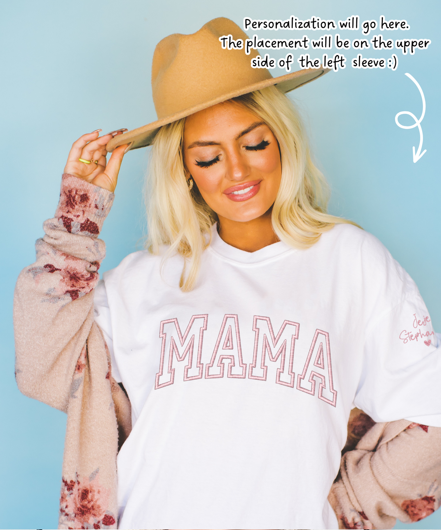 Custom MAMA Outline Embroidered T-Shirt