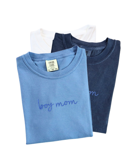 Custom Boy Mom Embroidered T-Shirt