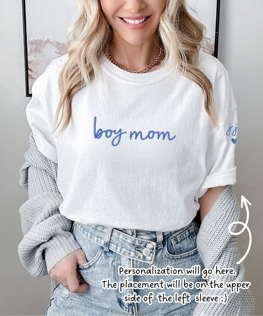 Custom Boy Mom Embroidered T-Shirt