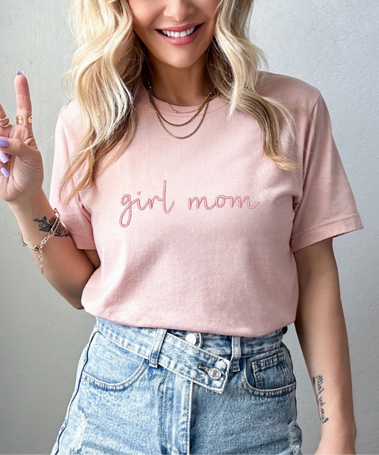 Custom Embroidered Girl Mom T-Shirt