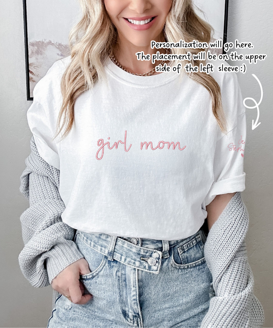 Custom Embroidered Girl Mom T-Shirt